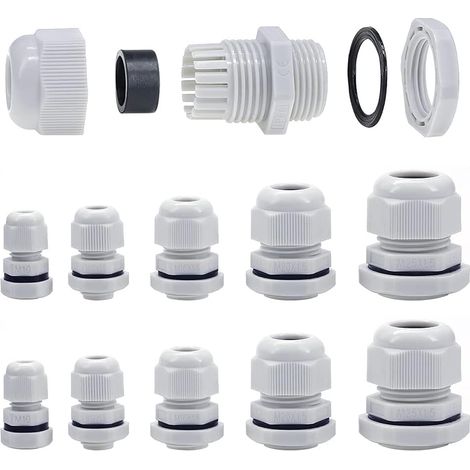 M10-M25-Kabelverschraubungen, 10 mm–25 mm, Polsterung, Stapelkabelverschraubungen mit Sicherungsmutter und Unterlegscheibe (M10-M25, 40 Stück)