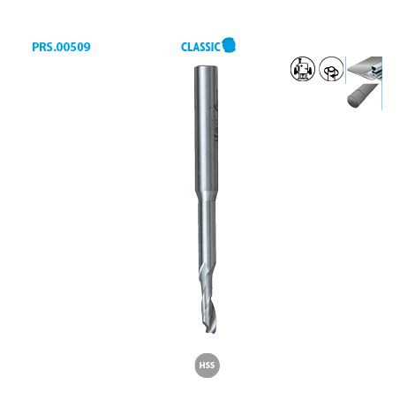 Leman – Fraise décolletée D5x16 pour aluminium et plastiques – Diamètre 5 mm – Longueur 90 mm – Queue 8 mm – Coupe hélicoïdale (1/2)