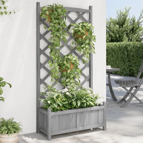 Blumenkasten mit grauem Holz-Trellis aus massivem Fichtenholz