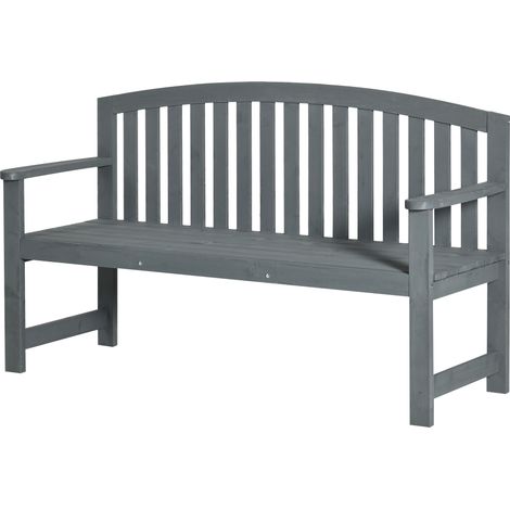 Banc de jardin 2 places en bois, résistant aux intempéries, avec dossier, charge maximale 240 kg, 143 x 51 x 85 cm, gris (1/5)