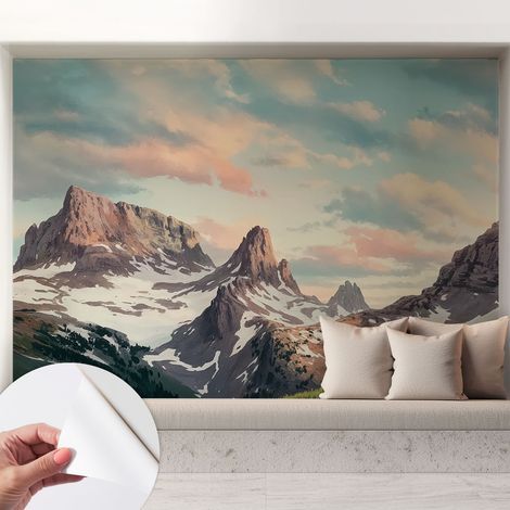 Selbstklebend Tapete - abwaschbar - Raumgestaltung Schlafzimmer Wohnzimmer Tapete Bergpanorama 208x146 cm (1/5)