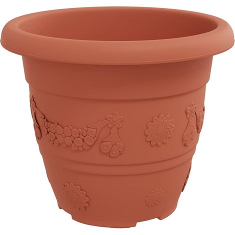 Juego de 24 macetas redondas modernas y minimalistas para uso interior y exterior 26 x 21,5 cm plástico rojo ladrillo 020059330 (1/5)
