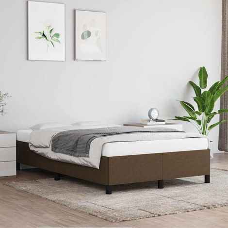 Cadre de lit 120 x 190 cm avec sommier à lattes en tissu marron foncé, sans matelas, 21.6kg - PANGIVO (1/5)