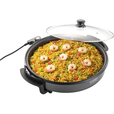 CASO Padella professionale – Multipadella elettrica per pizza, hamburger, verdure, ecc., fino a circa 240°C, funzione di mantenimento in caldo, colore: nero