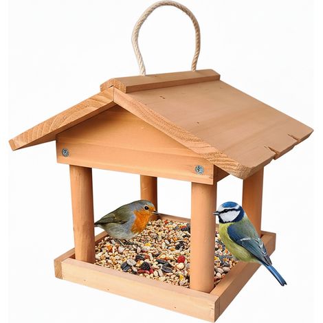 Relaxdays Vogelfutterhaus, Holz, Vogelhaus zum Aufhängen, HxBxT: 22 x 26 x 22 cm, Garten & Balkon, Futterhaus, orange (1/5)