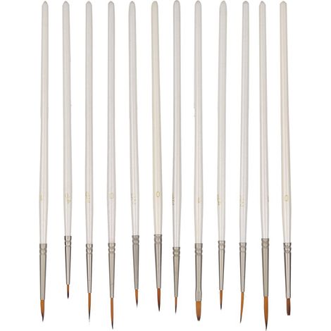 Lot de 12 pinceaux en nylon, stylos à dessin, outils de peinture, tige en bois blanc pour loisirs créatifs (1/5)
