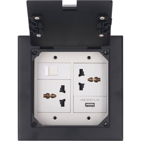 Boîtier prise de sol encastrée acier inoxydable 16A double 3 broches USB RJ45 capacité 2500W pour bureau commerce (1/5)
