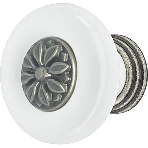 Bouton de tiroir porcelaine céramique finition nickel zingué 37 mm avec vis Meuble Vintage Antique Style Porte Poignée Commode Armoire Maison