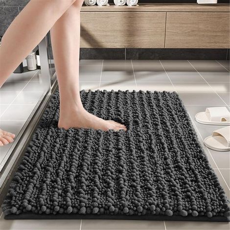 Rutschfeste Badematte, Chenille-Badematte, waschbar, geeignet für Dusche und Badewanne (schwarz, 40x60cm) (1/5)