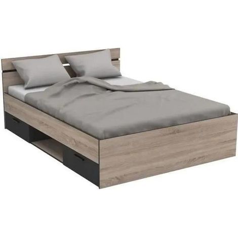 Bett 140x200 cm 2 Schubladen und 1 offenes Fach B204,3 cm - MICHIGAN