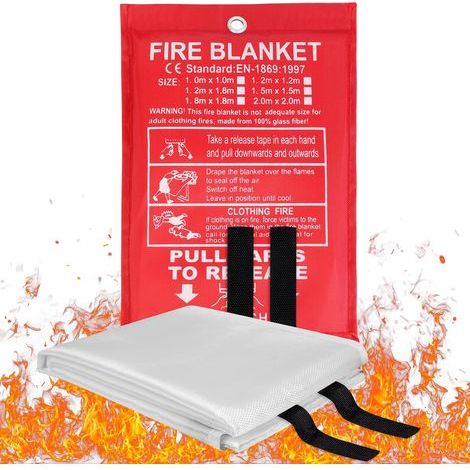 1.5mx1.5m Couverture Anti Feu, Lot de 1 couvertures Antifeu pour la Maison et la Cuisine, Couverture d'incendie de Secours de Fibre de Verre, Protection Ignifuge et Isolation Thermique.