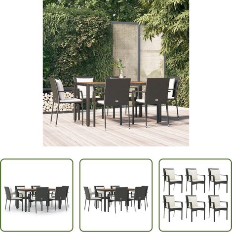 vidaXL Gartenmöbel -  7-tlg. Garten-Essgruppe mit Kissen Schwarz Poly Rattan (1/5)