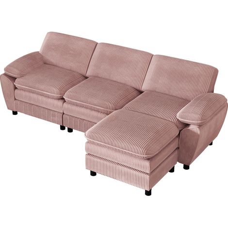 Moderno sofá seccional de terciopelo rosa, ergonómico y cómodo con reposapiés extraíble para el hogar, la sala o la oficina (1/5)