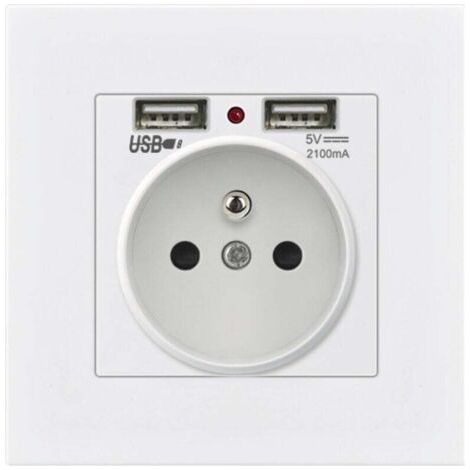 Lot de 2 Prises Murales, Prise Electrique Murale avec Double USB 5V/2100mA, Prise Encastrable avec 2 Ports de USB Pratique et Manialble (1/4)