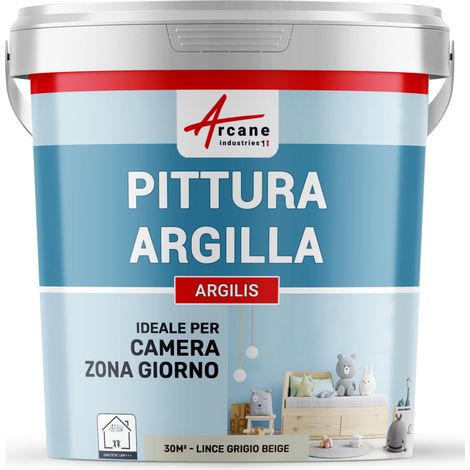 Pittura naturale all'argilla per decorare la camera dei bambini - ARGILIS - 30 m² (5 kg in 1 strato) Grigio Beige Lince - ARCANE INDUSTRIES