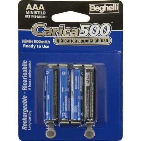 Batterie ricaricabili beghelli carica 500 ministilo size aaa 1,2v 800mah