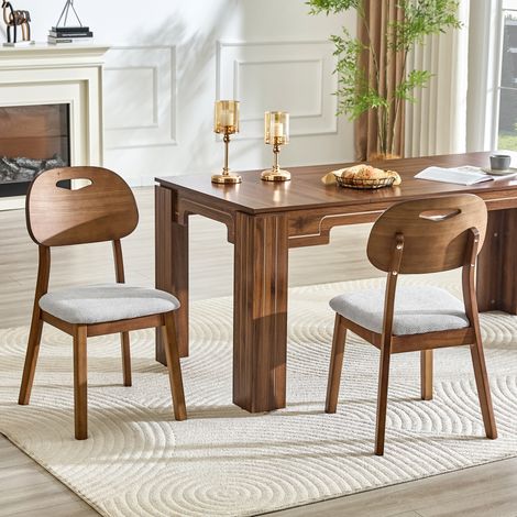 Esszimmerstuhl 2er-Set, ovaler Rücken mit Griff, Gummibaumholz, grau OKMYHOME (1/5)
