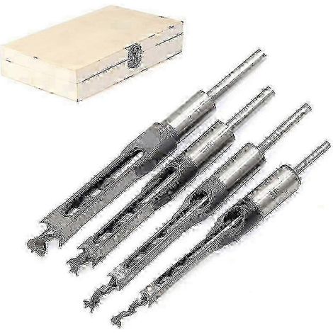 Ensemble d'outils de travail du bois 4 pièces 6,4/8/9,5/12,7 mm, foret à spirale pour perçage de trous carrés, allongement de tenons (1/5)