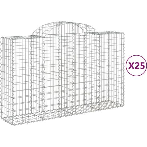 Gabbione cesti ad arco muro di contenimento gabbia recinzione 25 pz 200 x 50 x 120/140 cm ferro zincato Argento 020040675