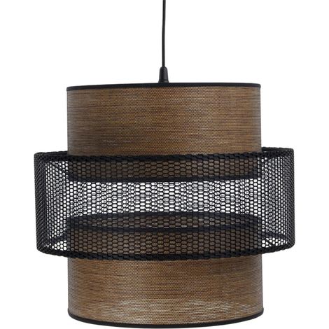 Suspension Extérieur en rotin, intérieur en tissu structuré marron - Noir, marron (1/5)