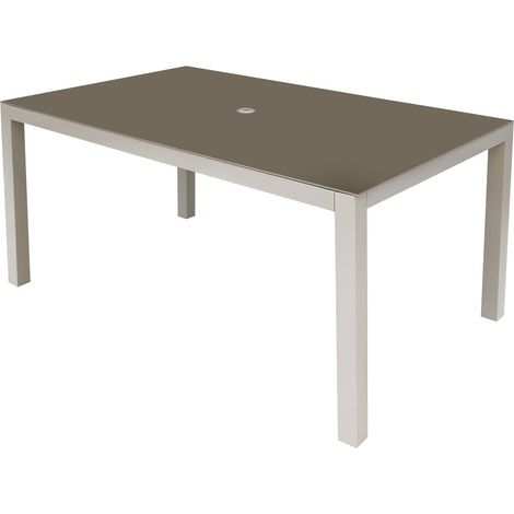 Dellonda DG51 Fusion Aluminium Garden Dining Table with Tempered Glass & Parasol Hole - Light Grey