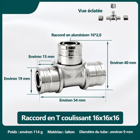 Raccord à glissement pour chauffage au sol et multicouche, té 16 en laiton nickelé pour plomberie eau 1 kg – Livraison gratuite (1/5)