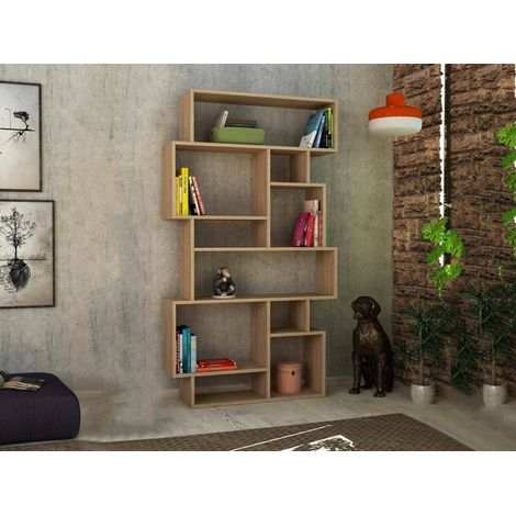 Dmora - Bücherregal Dlusuard, Büroregal, Mobiler Buchhalter, Bücherbrett, 96x26h169 cm, Eiche (1/3)