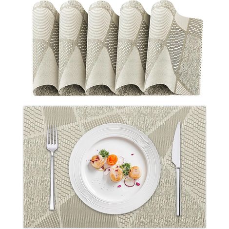Set mit 6 waschbaren Tischsets aus Polyester, leicht zu reinigen, rutschfest und hitzebeständig, beige (1/5)