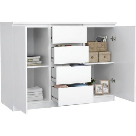 Dmora Sideboard mit Türen und Schubladen, weiß glänzend, 120 x 90 x 50 cm