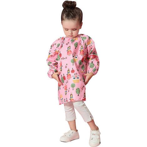 Tablier de peinture imperméable à imprimé rose, manches longues, vêtement de protection pour dessin et art pour enfants - Taille S (1/5)
