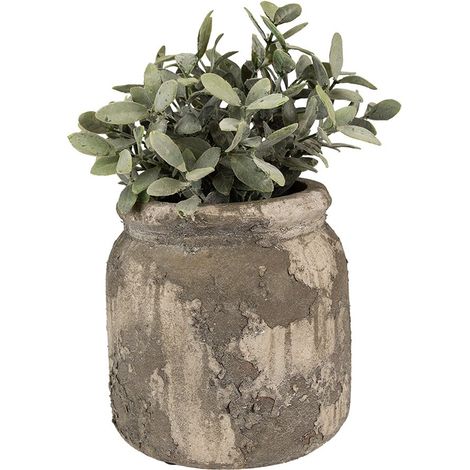 Pot de fleurs décoratif en terre cuite gris beige Ø 14 x 13 cm pour balcon et intérieur - PANGIVO (1/3)