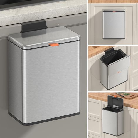 Poubelle à compost de cuisine, poubelle suspendue avec couvercle, 8 l, poubelle en acier inoxydable pour portes d'armoires de cuisine, poubelle montée sous l'évier, porte, camping-car, salle (1/5)