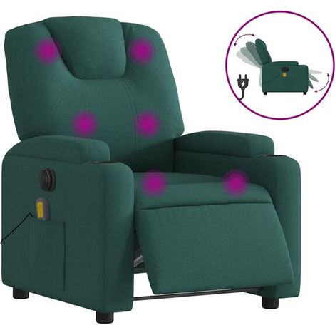 Chaise relaxante électrique avec fonction de massage intégrée – Revêtement en tissu respirant, réglage inclinable 0–135°, couleur vert foncé (1/5)