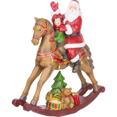 Weihnachtsdekoration MagicHome, Weihnachtsmann mit Junge auf Pferd, Polyresin, 28x10x30 cm (1/2)