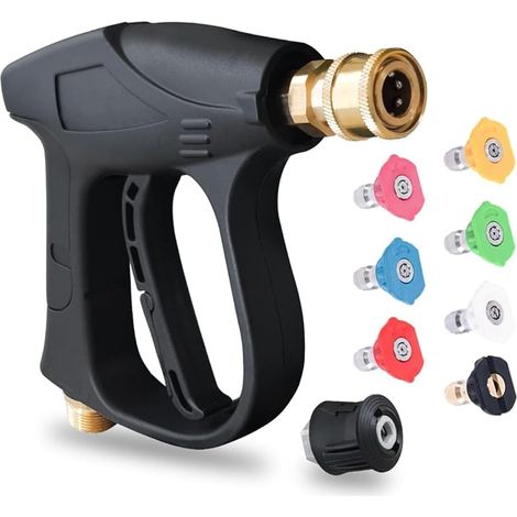 Pistolet à eau haute pression 4350 PSI avec 7 embouts pour nettoyeur haute pression avec interface de tuyau M22-14 mm, pour tuyau de nettoyeur haute pression Karcher K1-K7