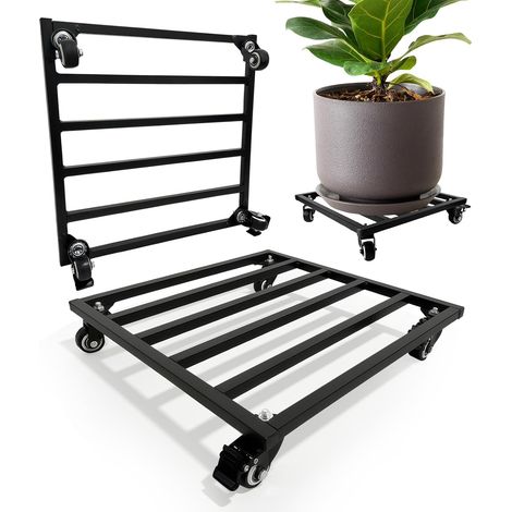 Lot de 2 supports carrés en métal avec roulettes verrouillables, base robuste ou grands pots de fleurs pour intérieur et extérieur 15.75in / 40 cm (1/5)