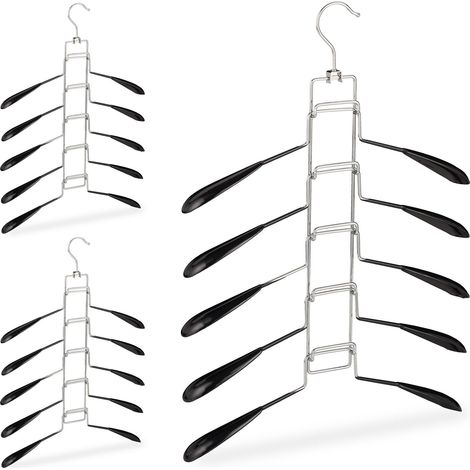 6 Perchas Múltiples, 5 por Gancho, Para Camisas, Ahorra Espacio, Antideslizantes, Hierro-PVC, Negro