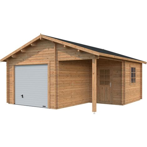 Garage en bois Roger 21,9+5,2 m2 porte sectionnelle Traité Marron (1/5)