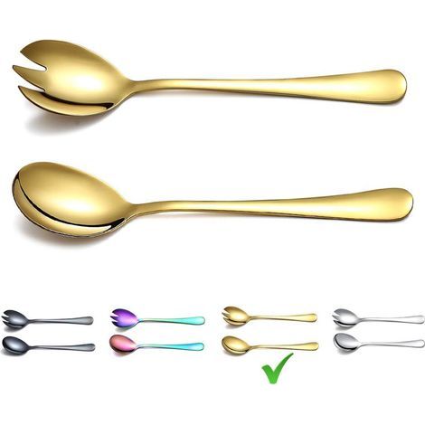Ensemble de service à salade en acier inoxydable doré – Cuillère et fourchette (1/5)