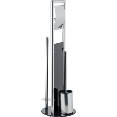 WENKO WC-Garnitur Ravina Edelstahl glänzend, mit Toilettenbürste, Toilettenpapierhalter & Ersatzrollenhalter, Silber glänzend, Edelstahl rostfrei silber glänzend, Gehärtetes Glas schwarz