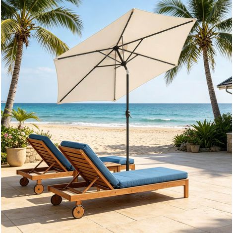 Sonnenschirm (Ø 292 x 247 cm), neigbar, Solar LED Beleuchtung, Polyester, beige (1/5)
