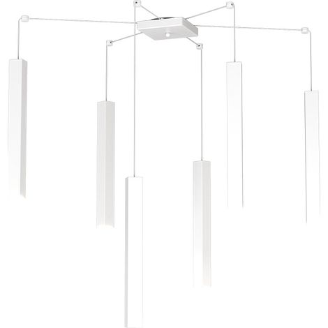 Sospensione Moderna Square Tube Metallo Bianco 6 Luci Gu10 (1/4)