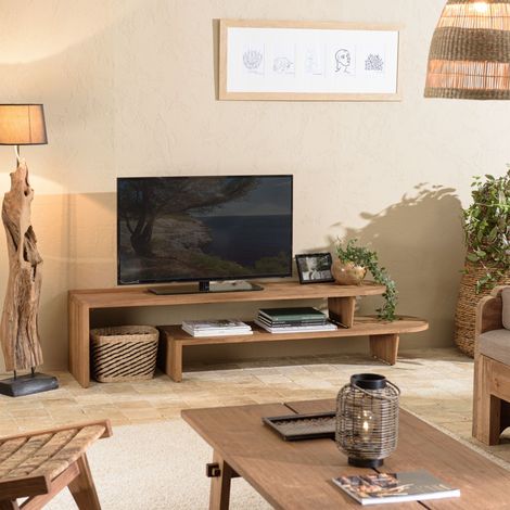 Meuble TV 160x40x40,5 cm en teck recyclé - APPOLINE (1/5)