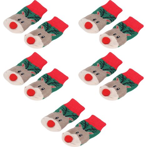 Lot de 5 paires de chaussettes de Noël pour chiens, motif élan tendance, imperméables, extensibles et chaudes, pour protéger les pattes des chiens, chats et autres animaux de compagnie (taille M). (1/5)