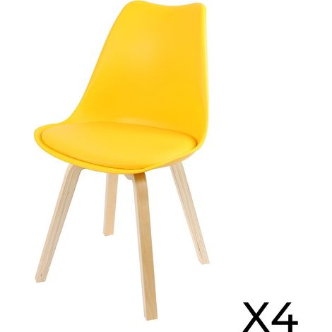 Set mit 4 Design-Stühlen mit gelbem Senffarbton-Kissen, Kollektion MIA