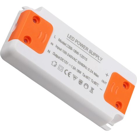 Transformateur LED 220v 18W, Transformateur Driver, Adaptateur de Transfo 12V Constante Ultra-Mince pour GU5.3 / MR16 / Cabint Lights/Light Strip/Spots (1/5)
