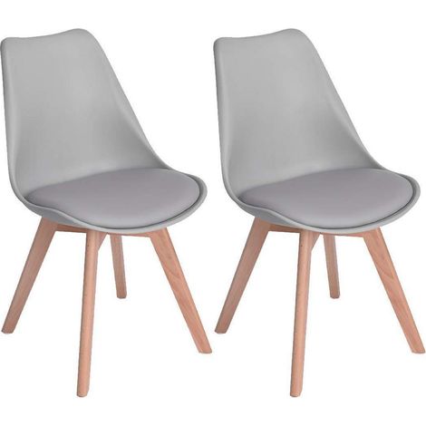 2er Set Esszimmerstühle mit Massivholzbeinen, Kunstleder Sitz, Grau (1/5)
