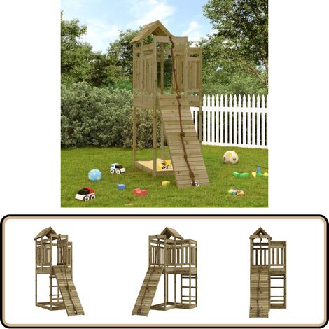 Spielturm mit Kletterwand Imprägniertes Kiefernholz - Holzspielplatz - Spielturm - Kletterturm - Kinderspielgerät - Gartenmöbel