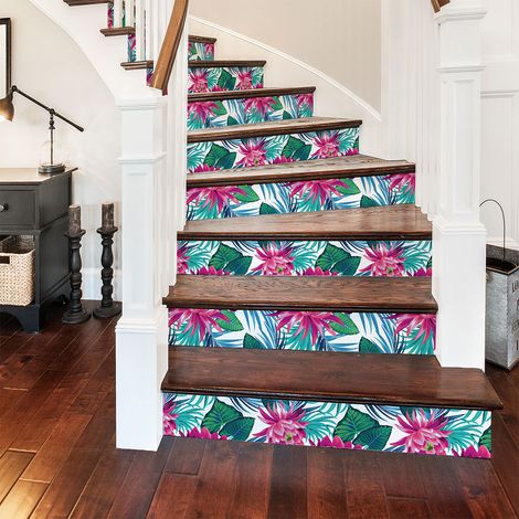 Stickers adhésifs escalier carrelages contremarche - TROPICAL HEREDIA - 2 bandes de 12.5x87.5cm (1/3)