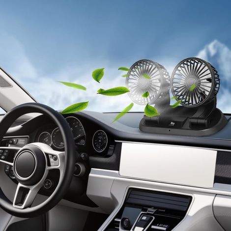 Dual-head fan, 360° rotation, 5V USB port, car/truck dashboard (1/5)